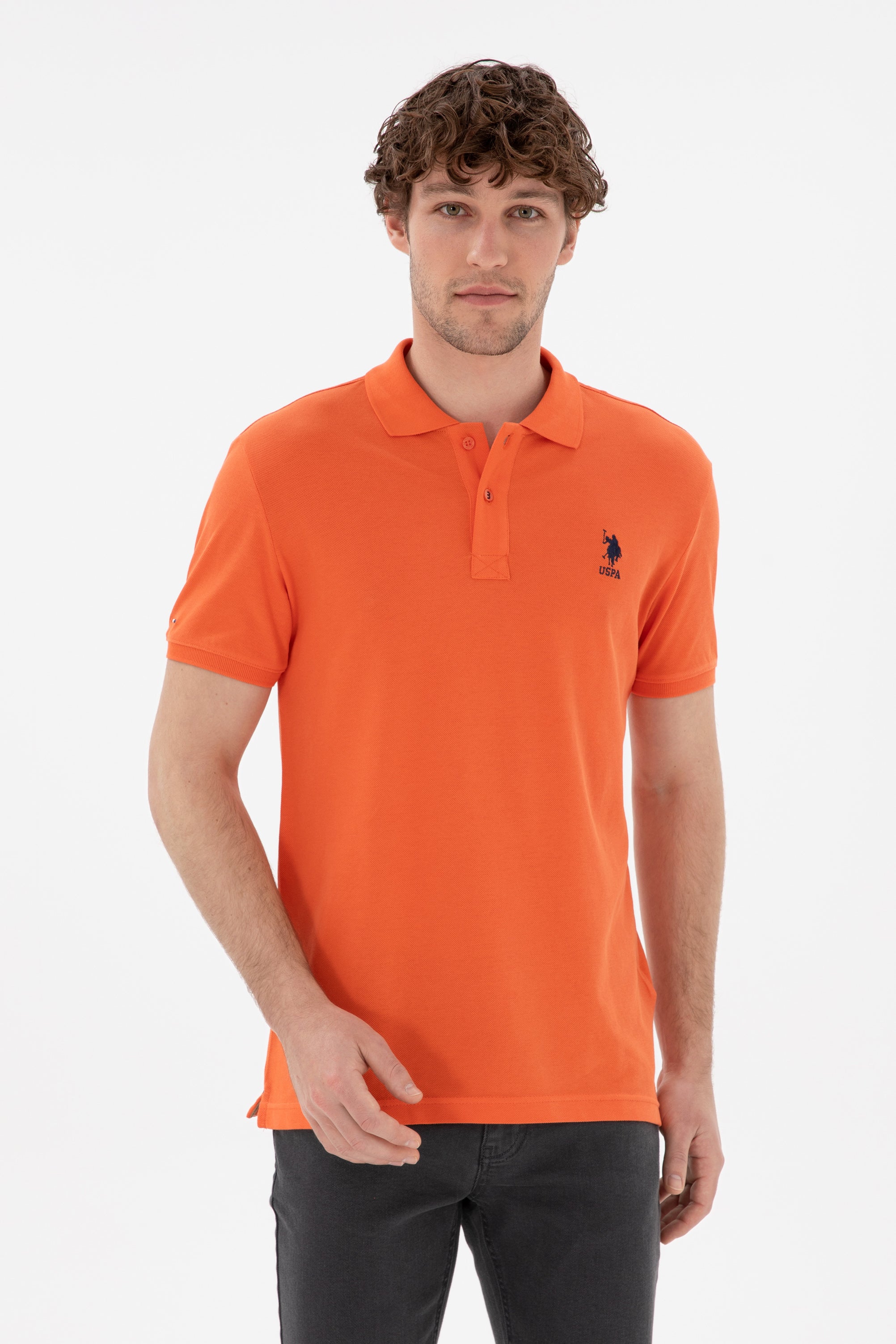 Tricou Polo Barbat Portocaliu Aprins Cu Logo Brodat U.S. Polo Assn