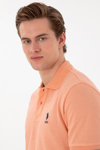 Tricou Polo Bărbați Pe Roz Somon Cu Logo Brodat