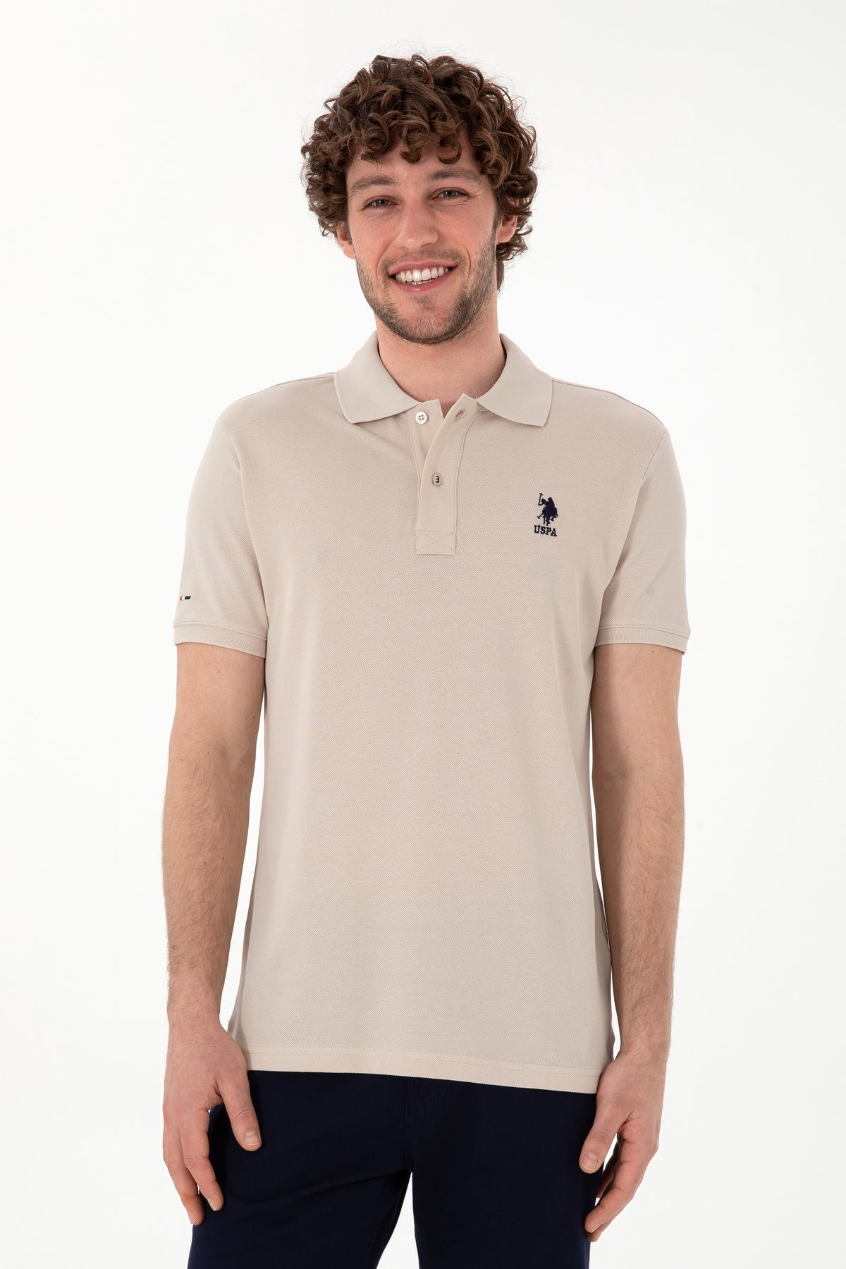 Tricou Polo Bărbați Bej cu Logo Brodat