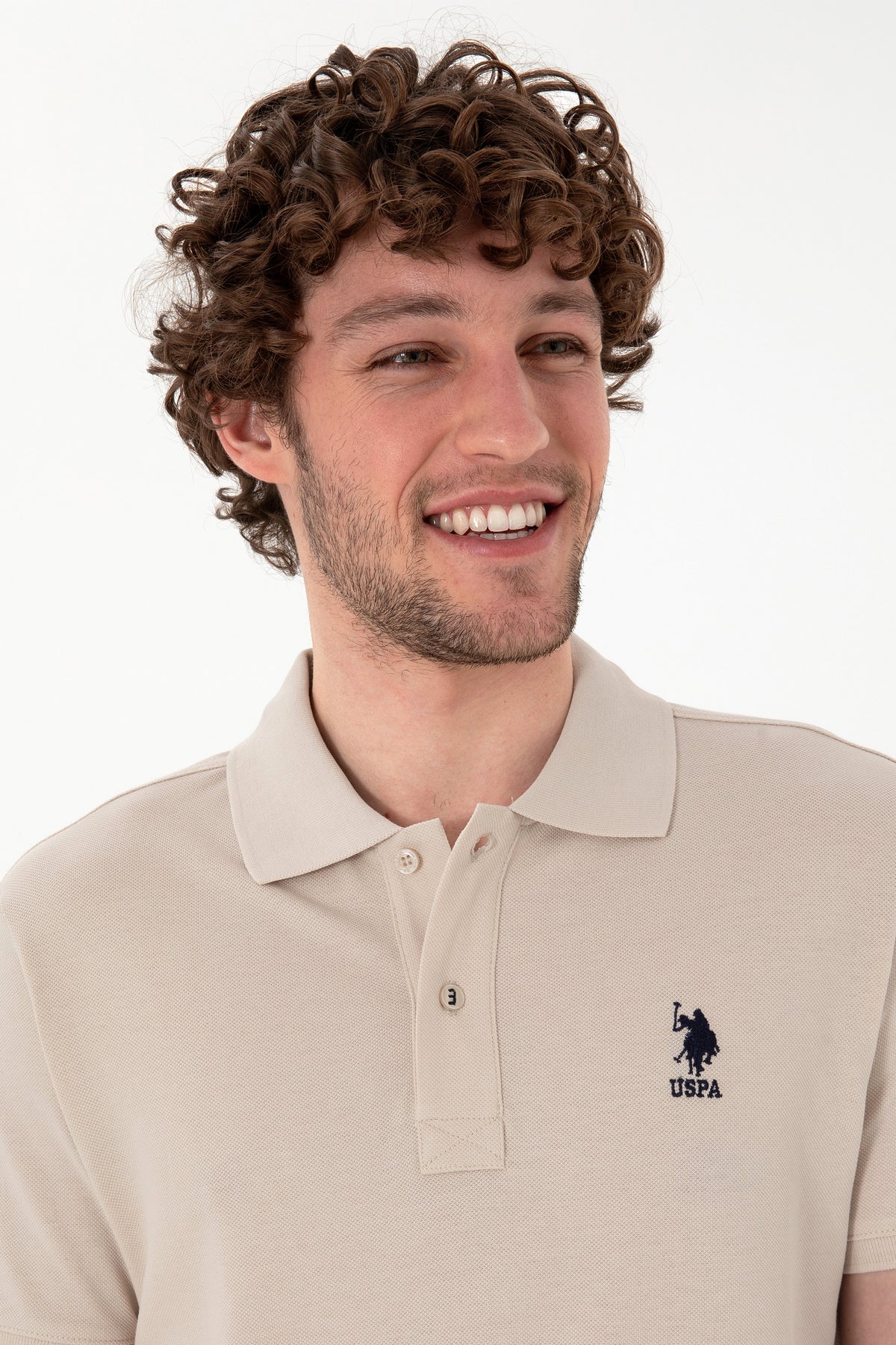 Tricou Polo Bărbați Bej cu Logo Brodat