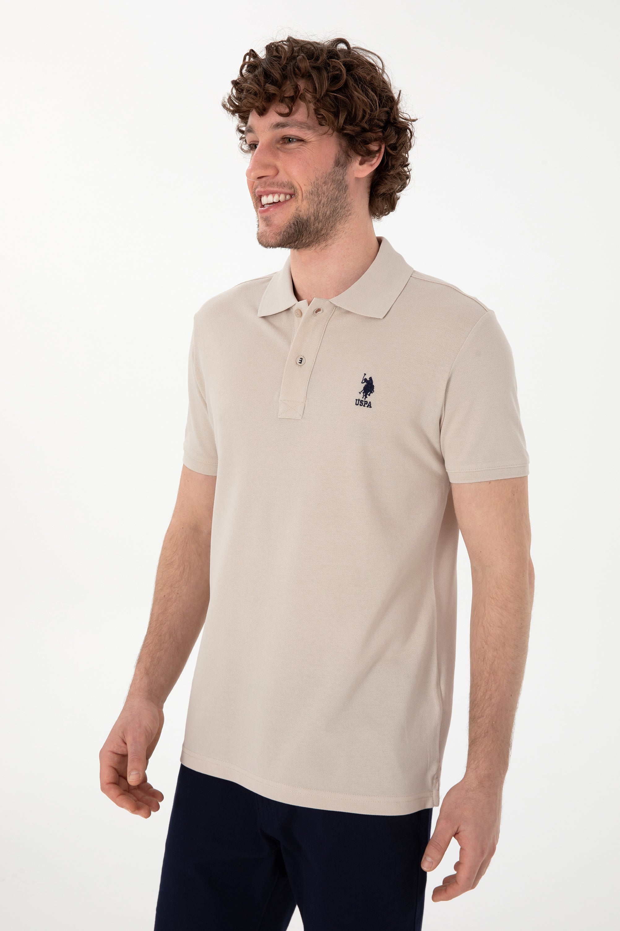 Tricou Polo Bărbați Bej cu Logo Brodat