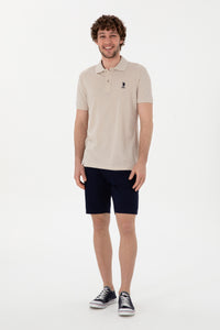 Tricou Polo Bărbați Bej cu Logo Brodat