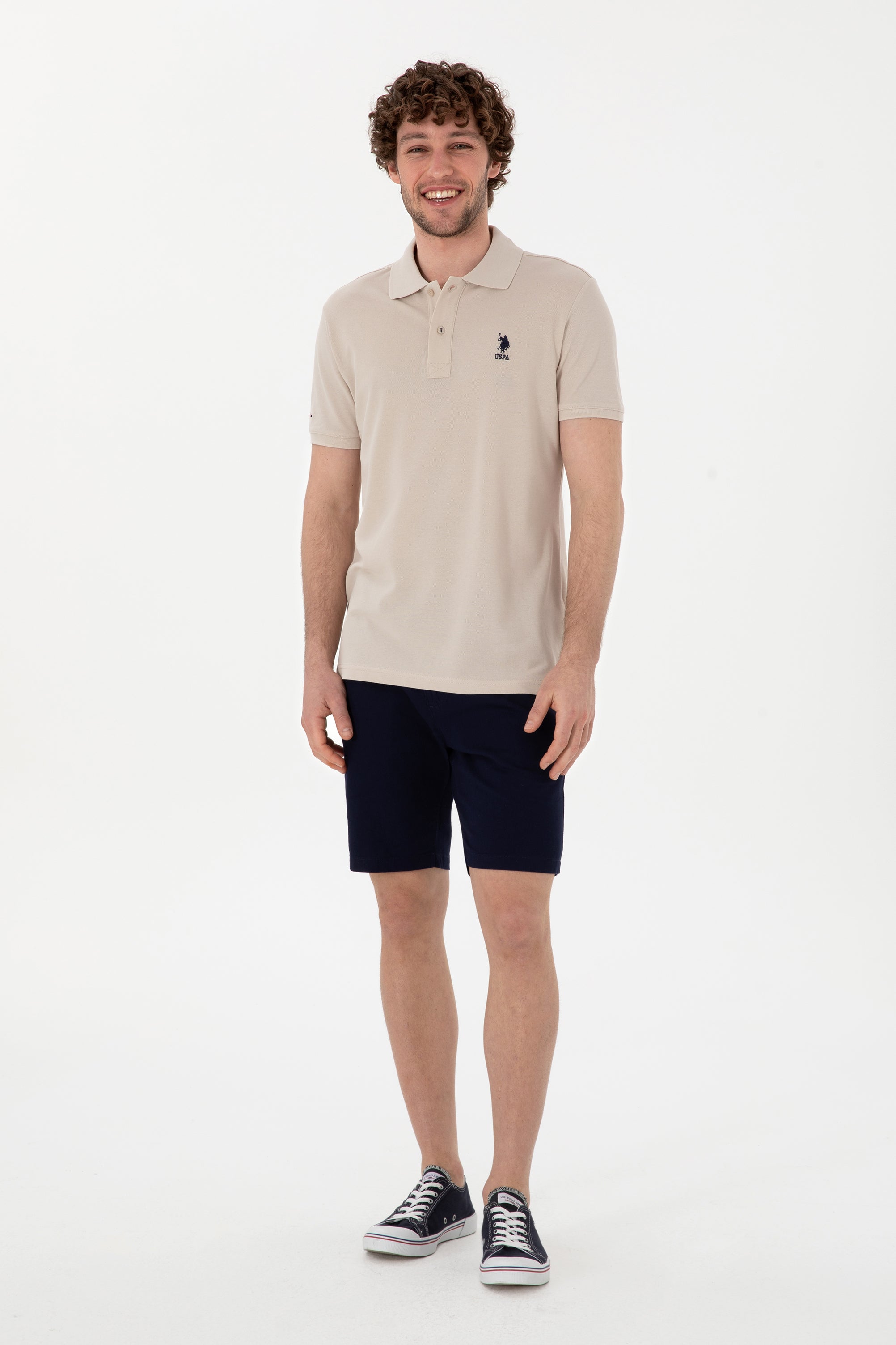 Tricou Polo Bărbați Bej cu Logo Brodat