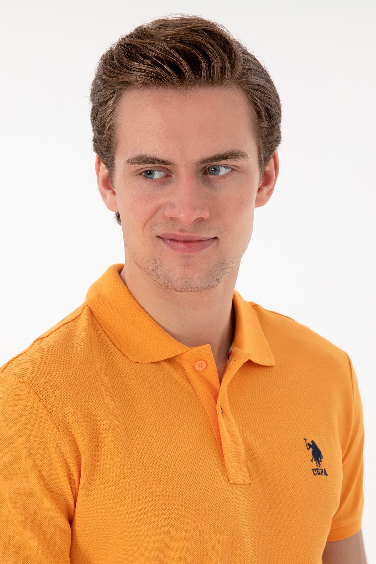Tricou Polo Bărbați Pe Orange Cu Logo Brodat