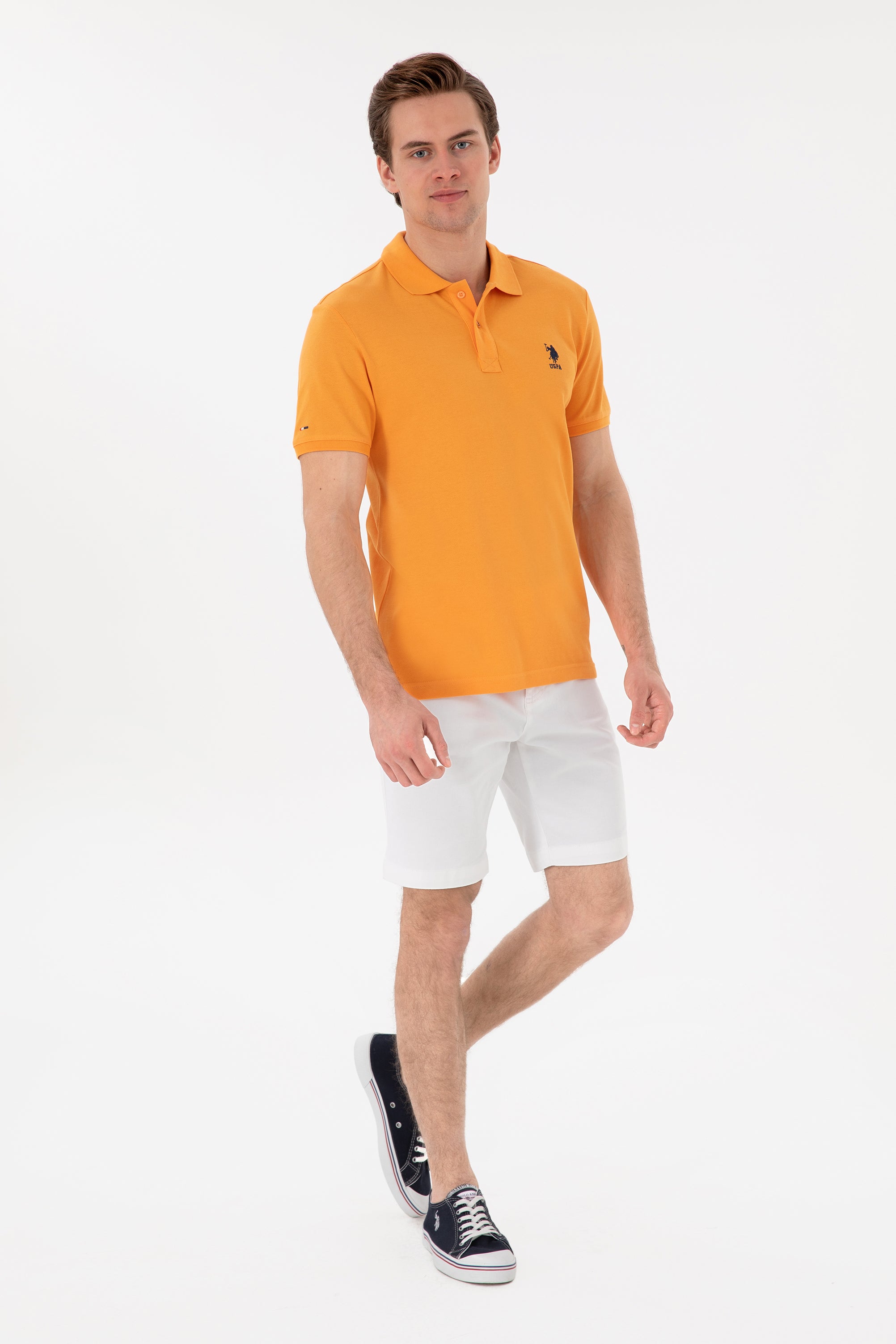 Tricou Polo Bărbați Pe Orange Cu Logo Brodat