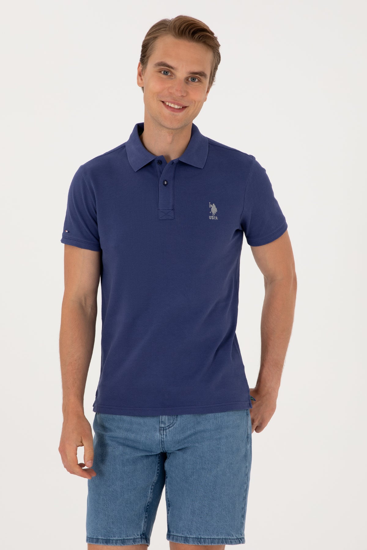 Tricou Polo Bărbați Albastru Indigo cu Logo Brodat