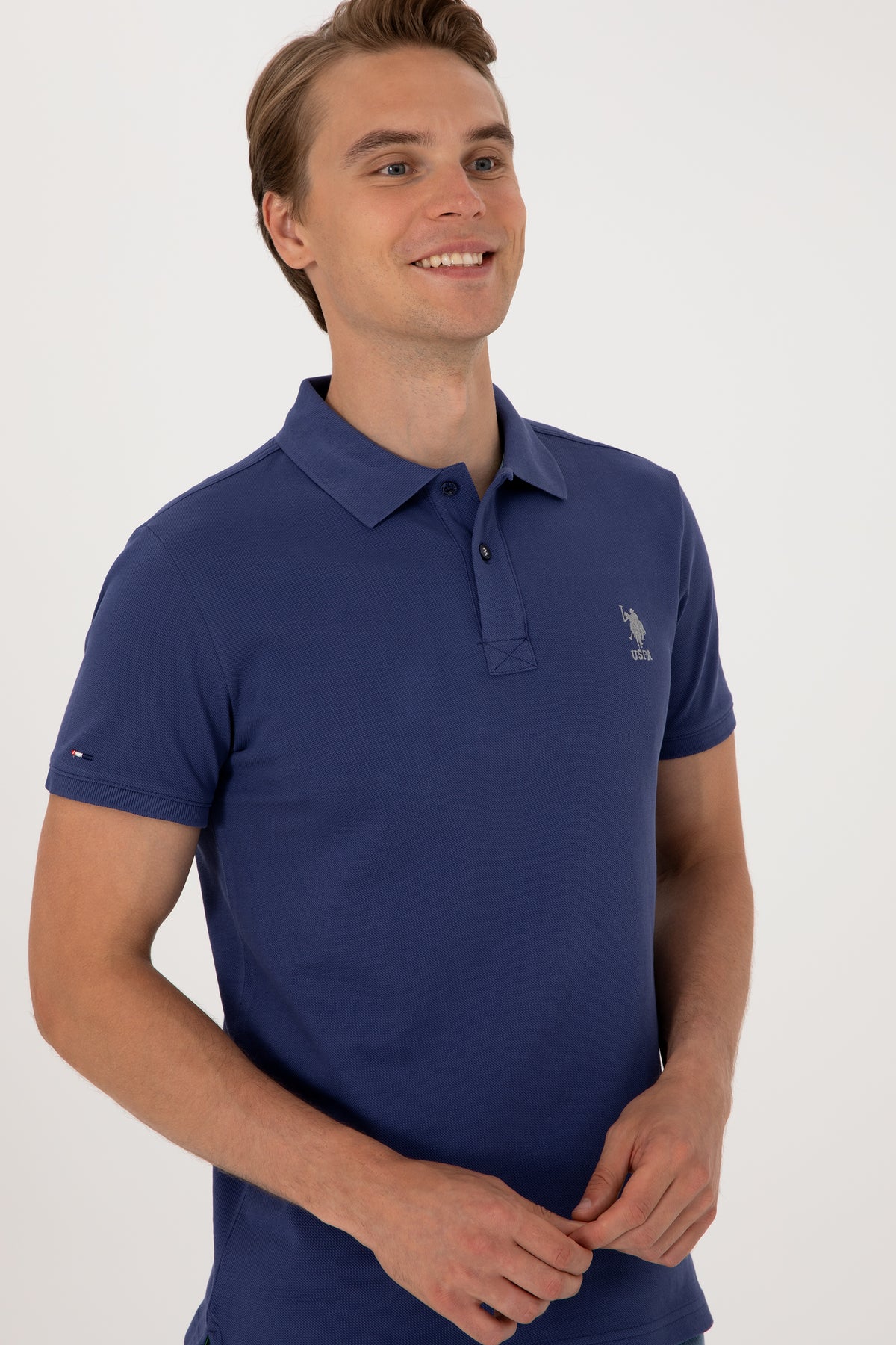 Tricou Polo Bărbați Albastru Indigo cu Logo Brodat