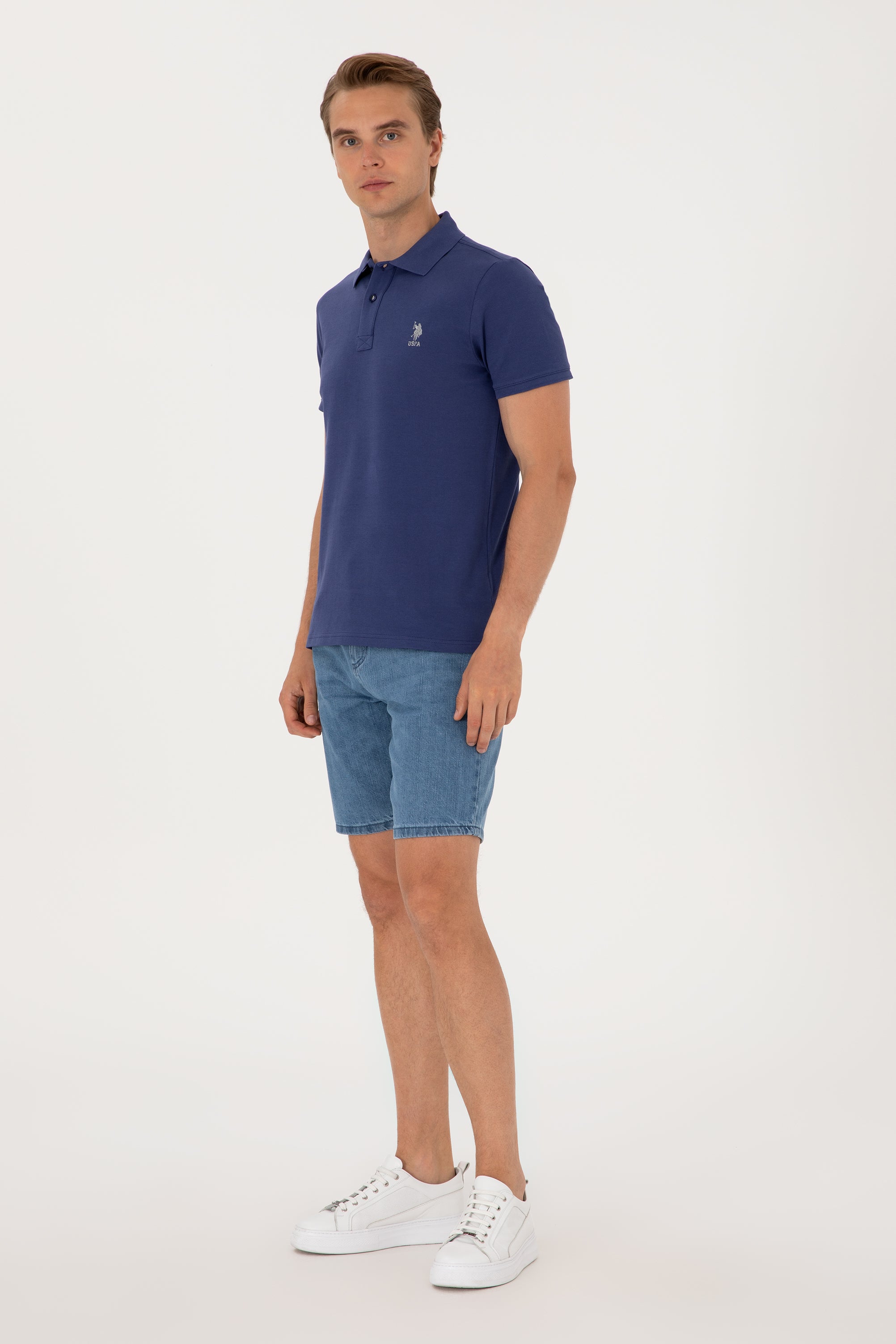 Tricou Polo Bărbați Albastru Indigo cu Logo Brodat
