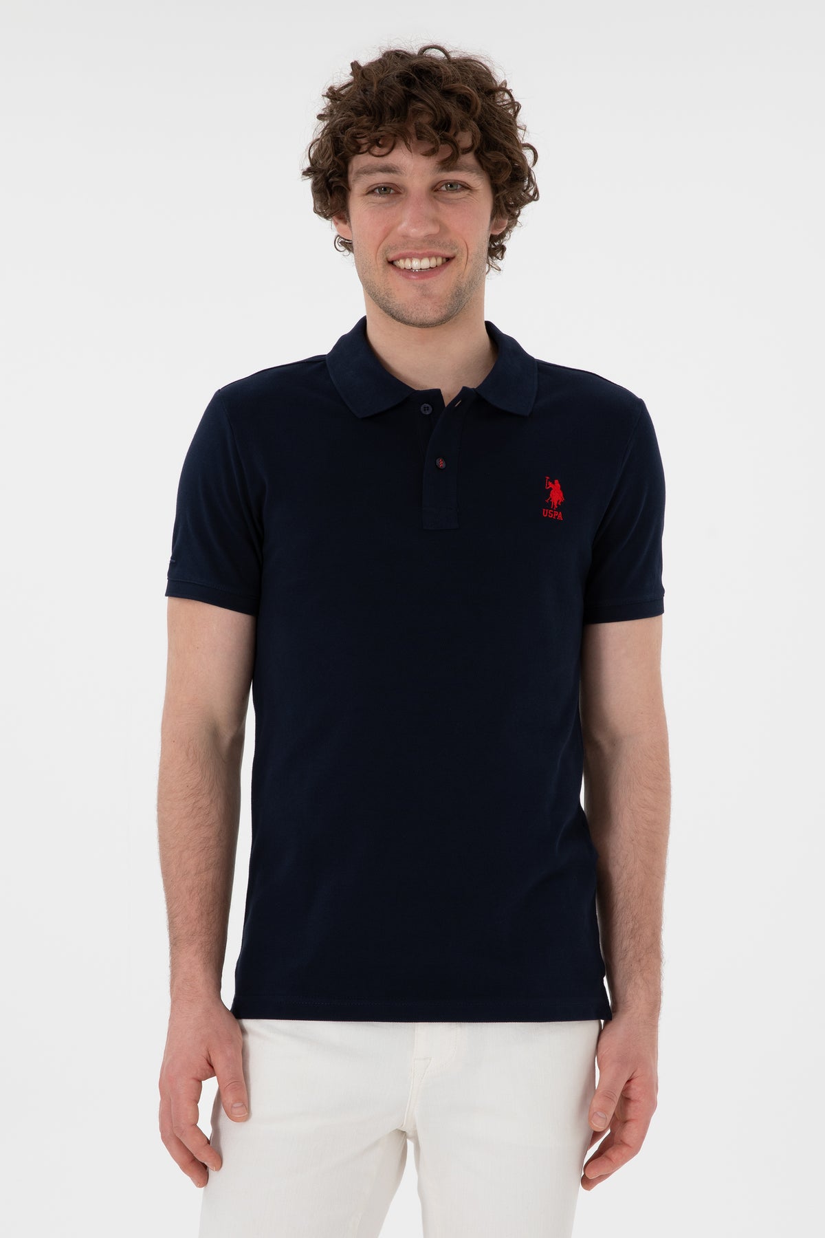 Tricou Polo Bărbați Pe Bleumarin Închis Cu Logo Brodat