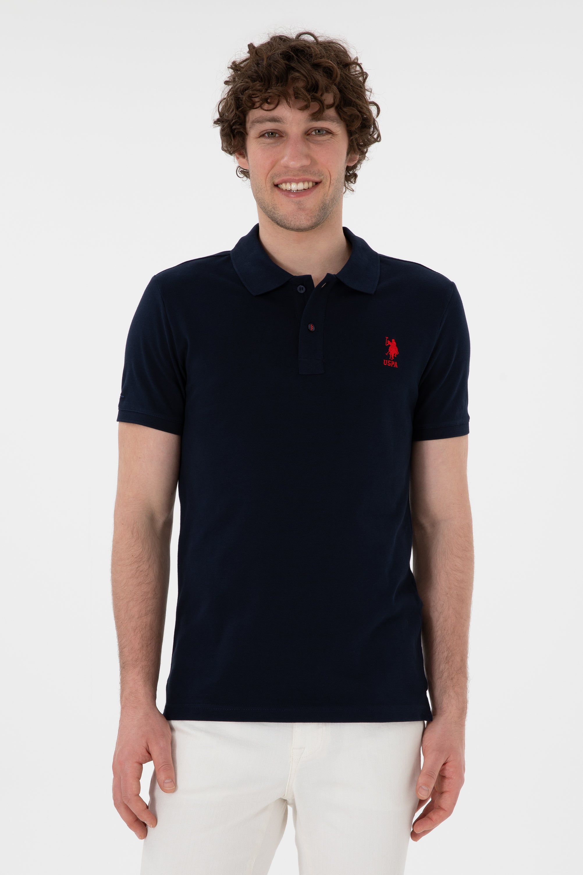 Tricou Polo Bărbați Pe Bleumarin Închis Cu Logo Brodat