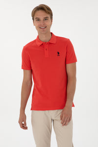 Tricou Polo Bărbați Pe Roșu Corai Cu Logo Brodat
