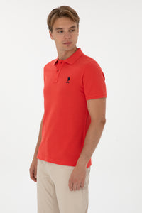 Tricou Polo Bărbați Pe Roșu Corai Cu Logo Brodat