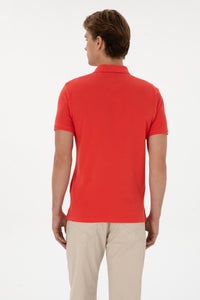 Tricou Polo Bărbați Pe Roșu Corai Cu Logo Brodat