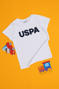 Tricou Băieți Pe Alb Cu Guler Rotund Și Print USPA