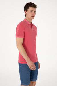 Tricou Polo Barbat Rosu cu Efect Decolorat