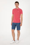 Tricou Polo Barbat Rosu cu Efect Decolorat