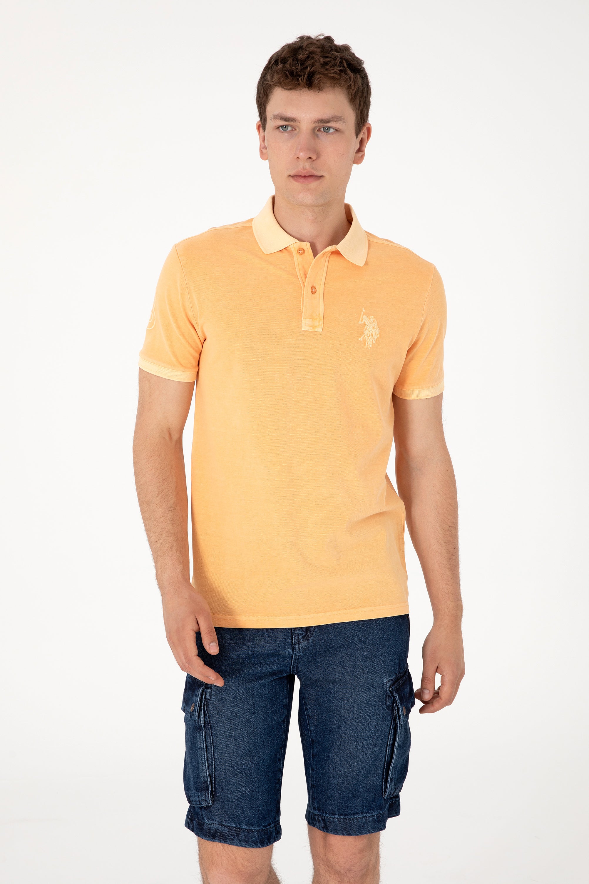 Tricou Polo Bărbați Portocaliu Deschis Cu Logo 