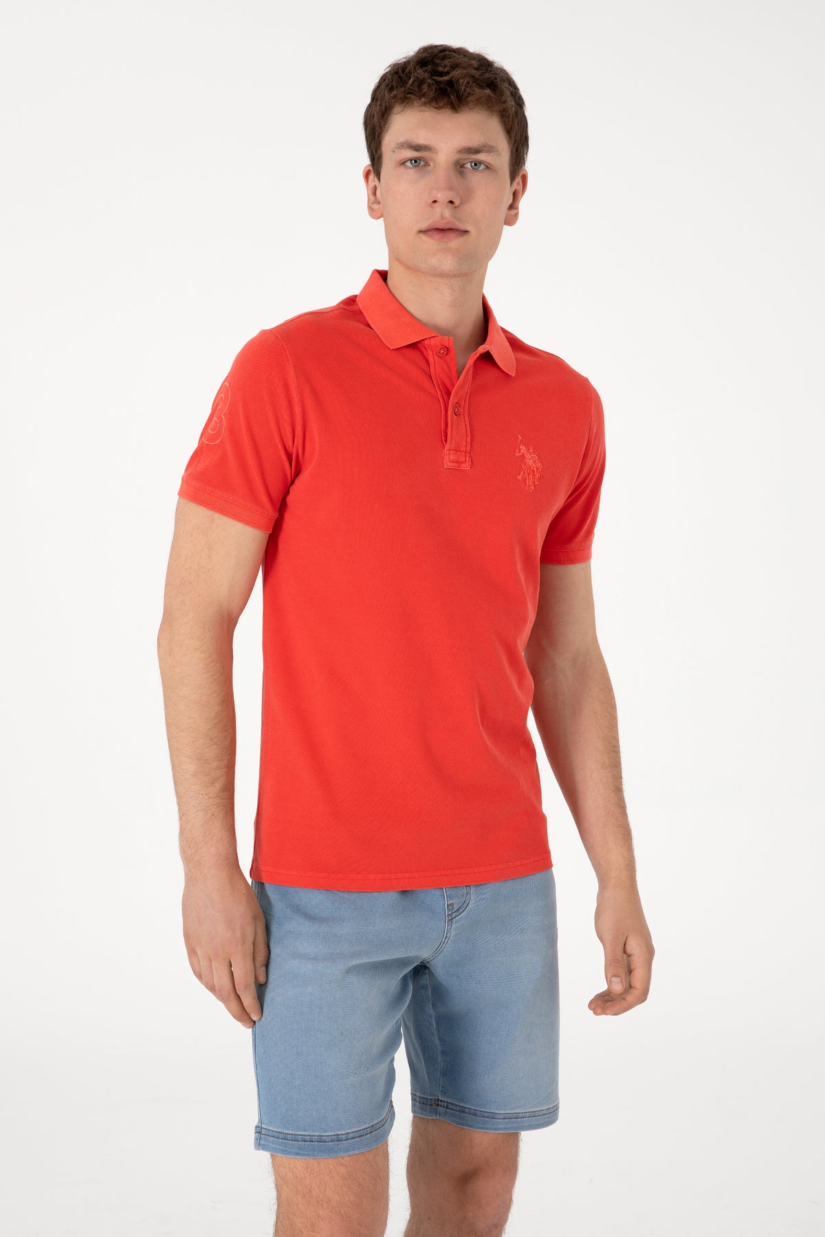Tricou Polo Bărbați Rosu Aprins Cu Logo 