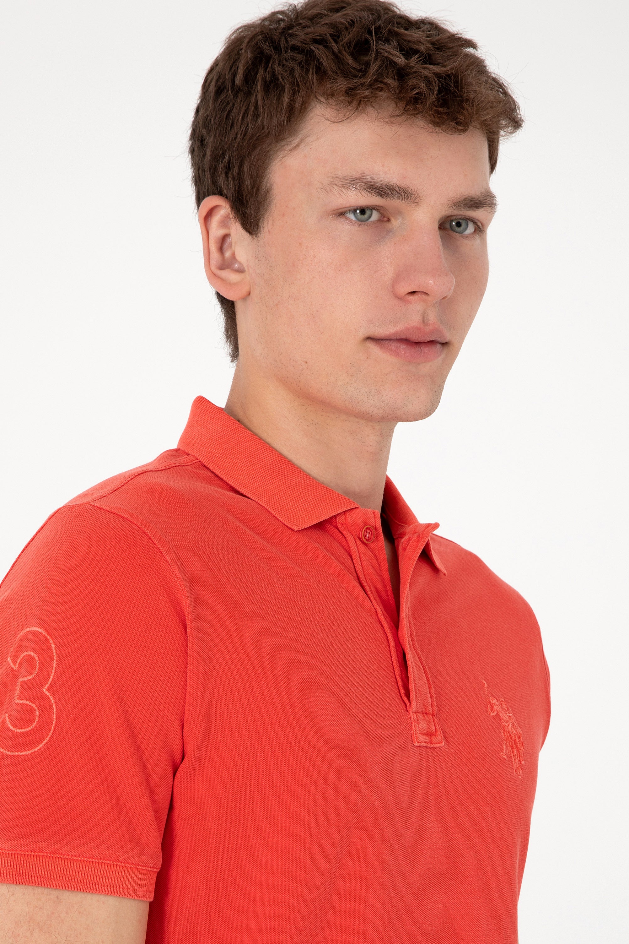 Tricou Polo Bărbați Rosu Aprins Cu Logo 