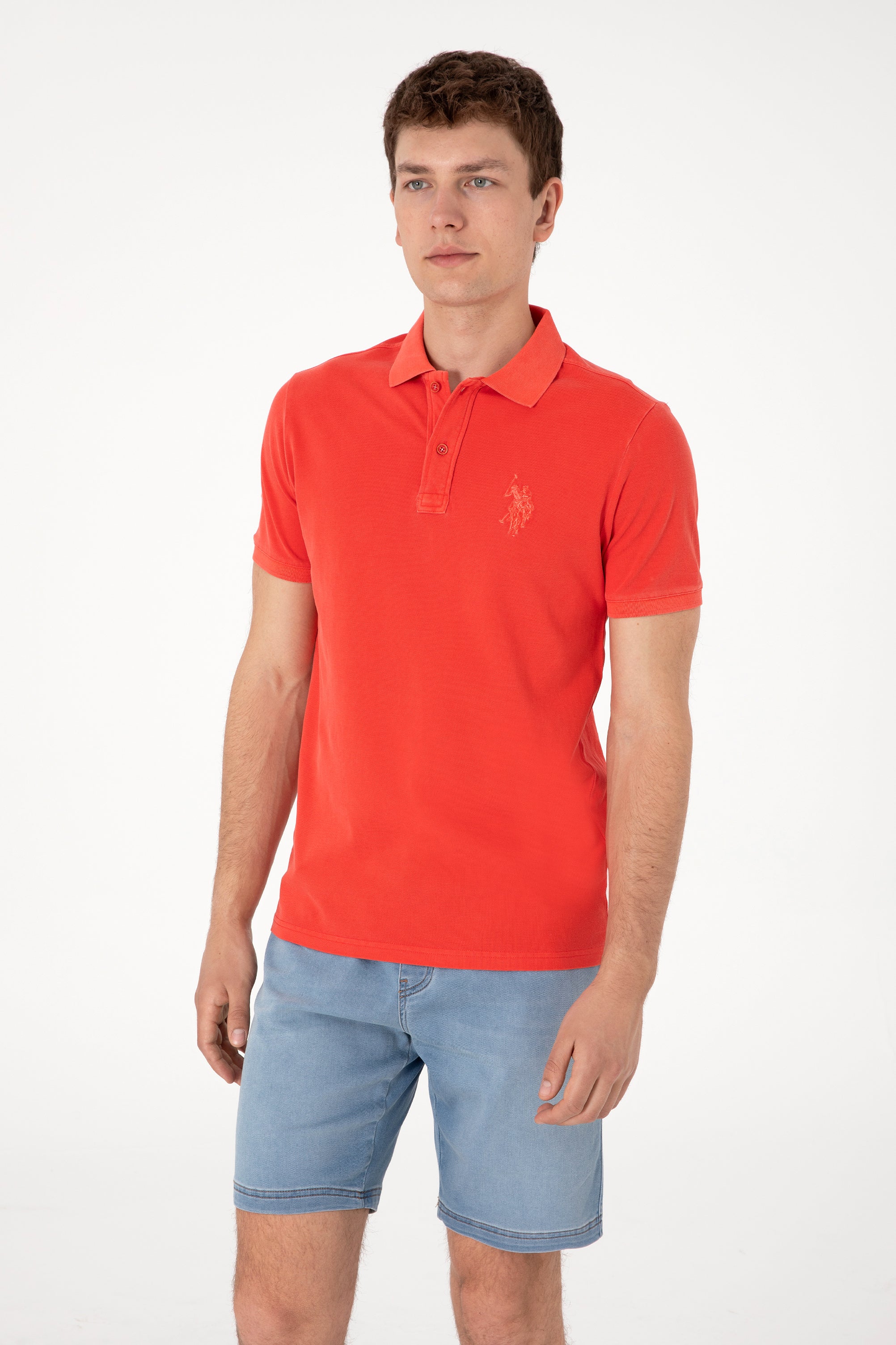 Tricou Polo Bărbați Rosu Aprins Cu Logo 