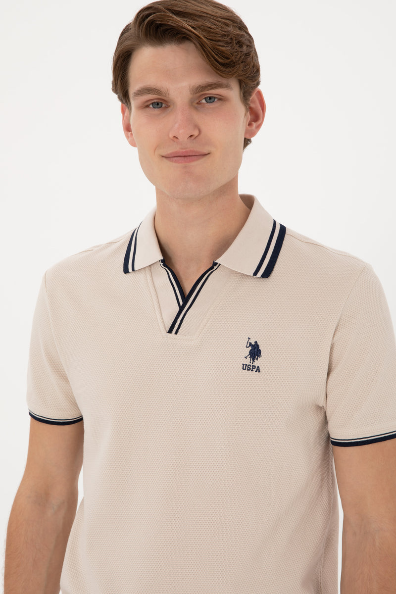 Tricou Polo Barbat Bej Cu Guler si Textura Speciale