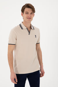 Tricou Polo Barbat Bej Cu Guler si Textura Speciale