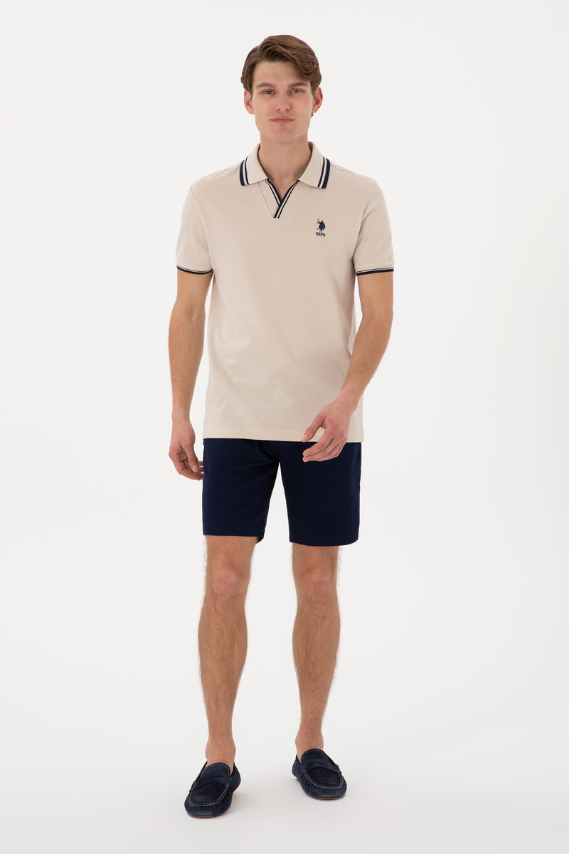 Tricou Polo Barbat Bej Cu Guler si Textura Speciale