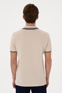 Tricou Polo Barbat Bej Cu Guler si Textura Speciale