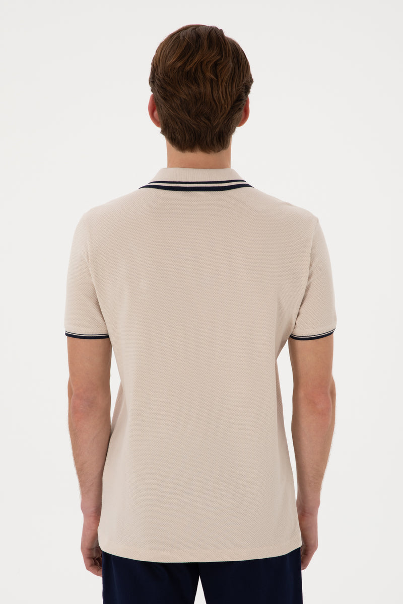 Tricou Polo Barbat Bej Cu Guler si Textura Speciale