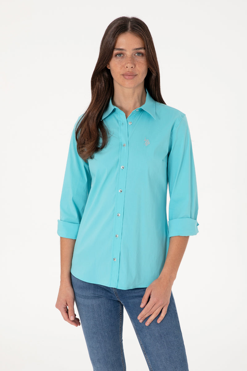 Camasa Dama Turcoaz cu Logo Discret