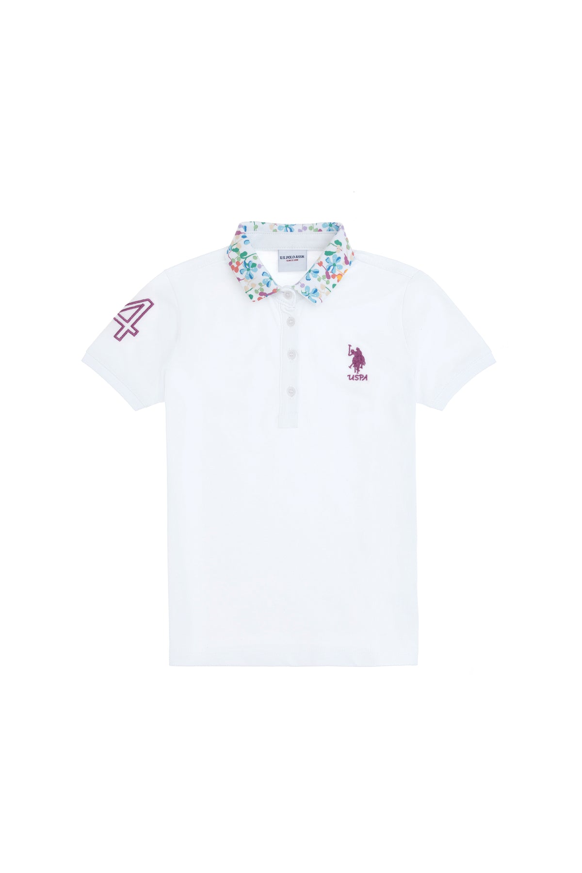 Tricou Polo Fată Pe Alb Cu Model Guler Și Logo Brodat