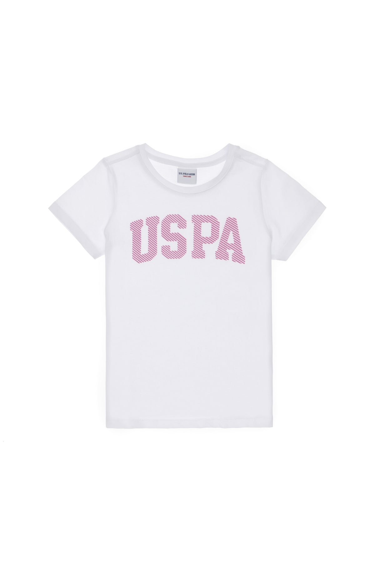 Tricou Fată Pe Alb Cu Guler Rotund Și Print USPA Pe Piept