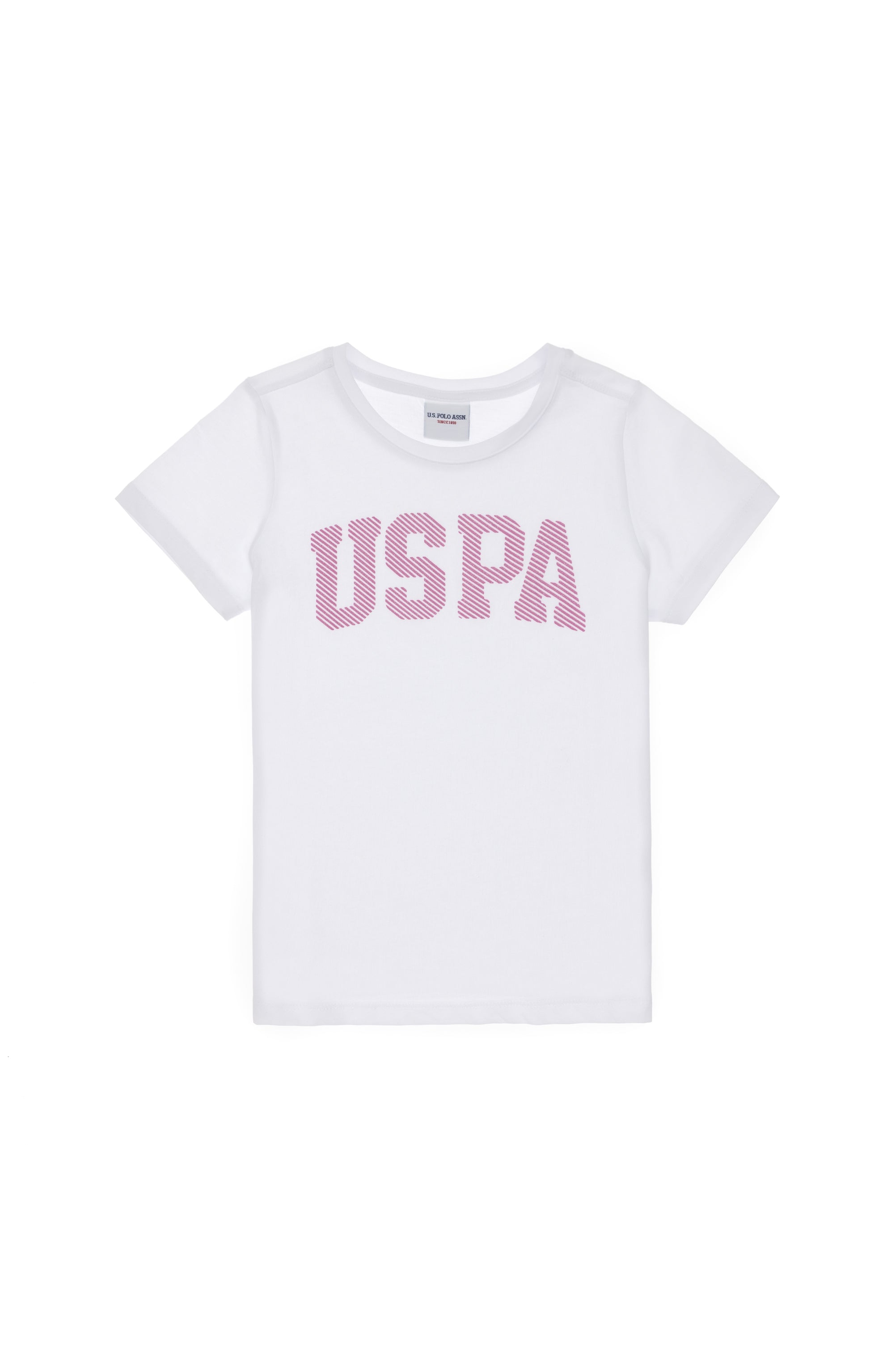 Tricou Fată Pe Alb Cu Guler Rotund Și Print USPA Pe Piept