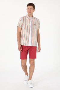 Pantaloni Scurti Barbat Caramiziu Cu Textura