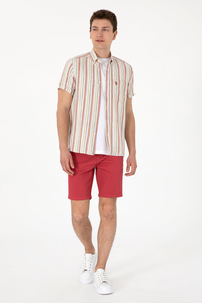 Pantaloni Scurti Barbat Caramiziu Cu Textura