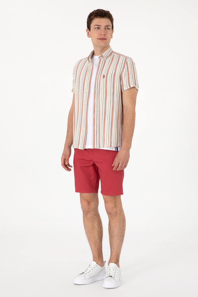 Pantaloni Scurti Barbat Caramiziu Cu Textura