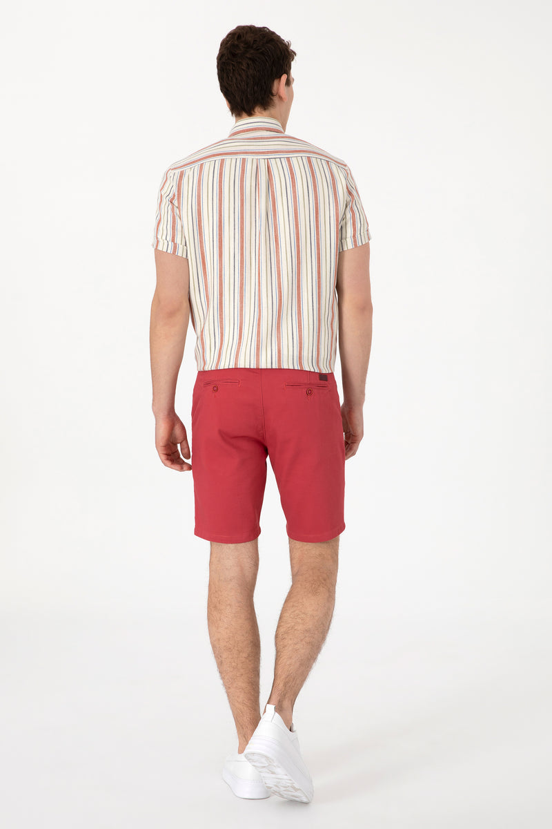 Pantaloni Scurti Barbat Caramiziu Cu Textura