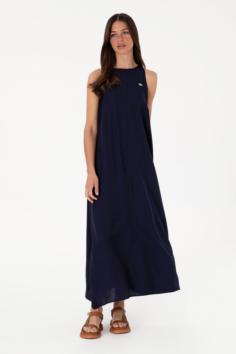 Rochie Lunga Dama Bleumarin Tesatura de Vara