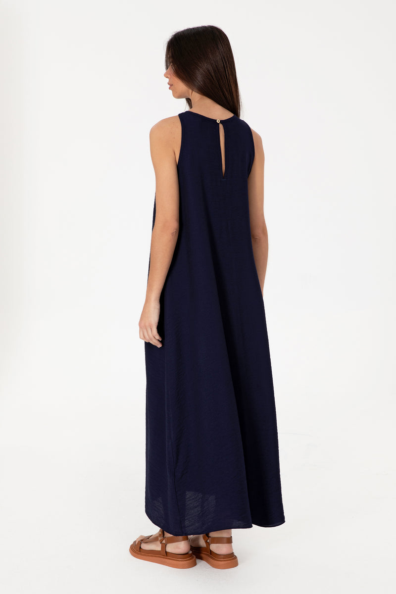 Rochie Lunga Dama Bleumarin Tesatura de Vara