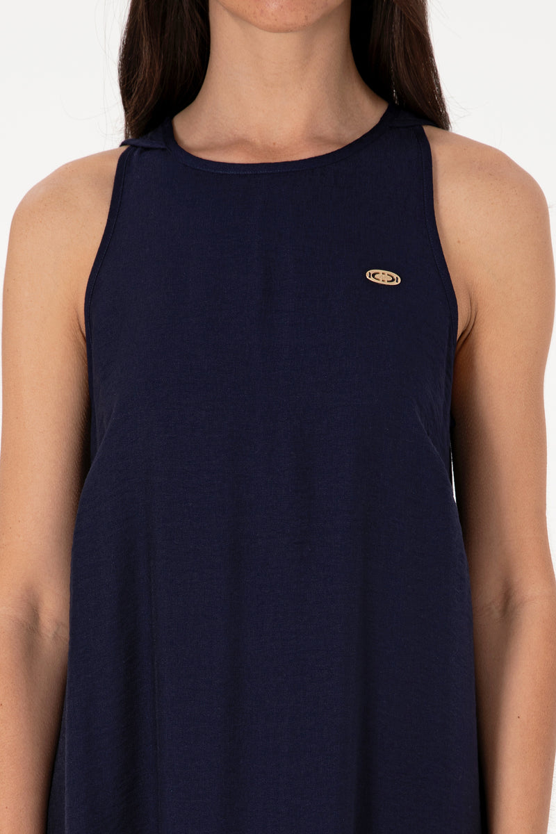 Rochie Lunga Dama Bleumarin Tesatura de Vara