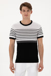 Tricou Barbat Tricotat Fin Alb Cu Dungi Negre