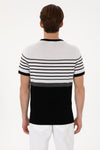 Tricou Barbat Tricotat Fin Alb Cu Dungi Negre