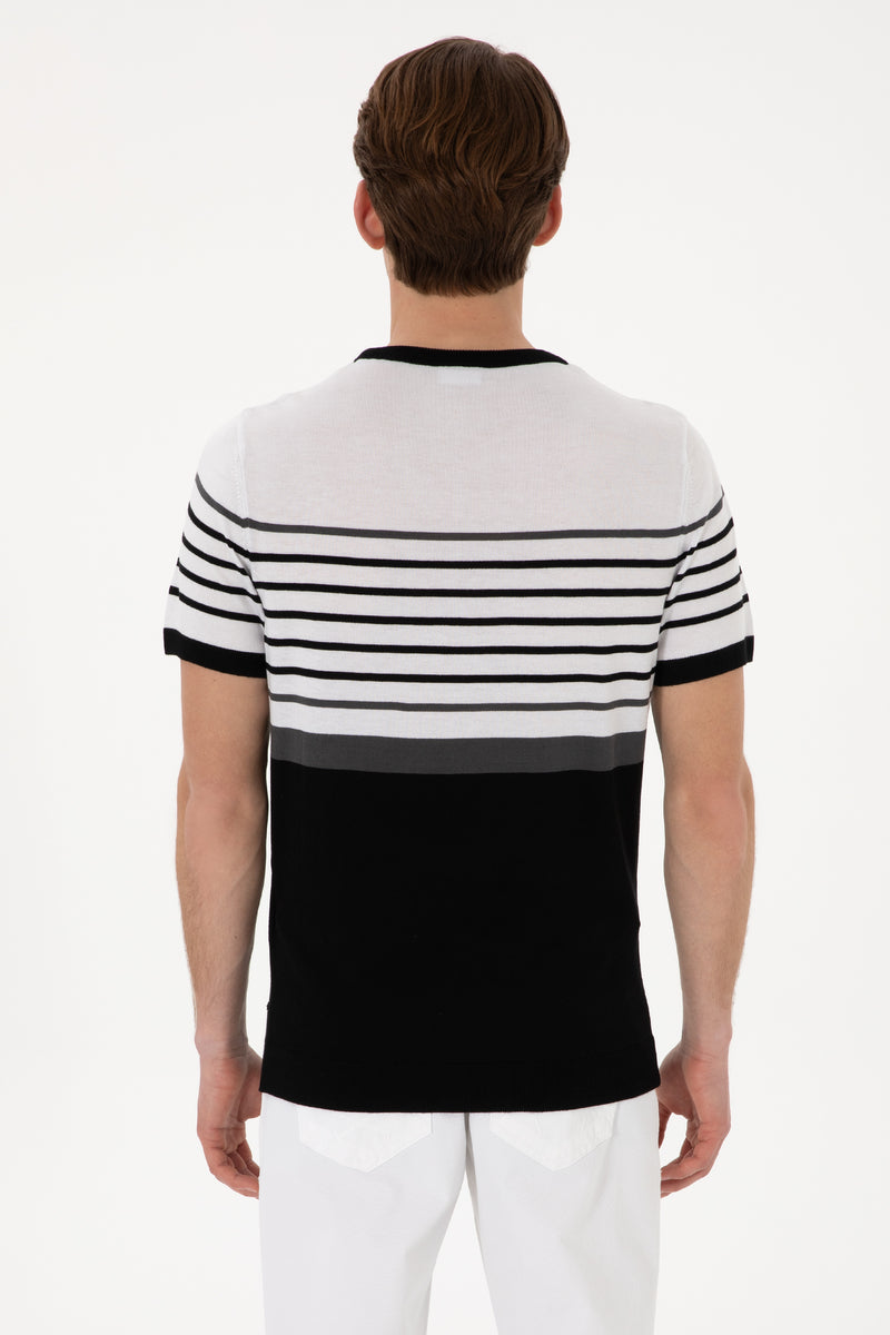 Tricou Barbat Tricotat Fin Alb Cu Dungi Negre