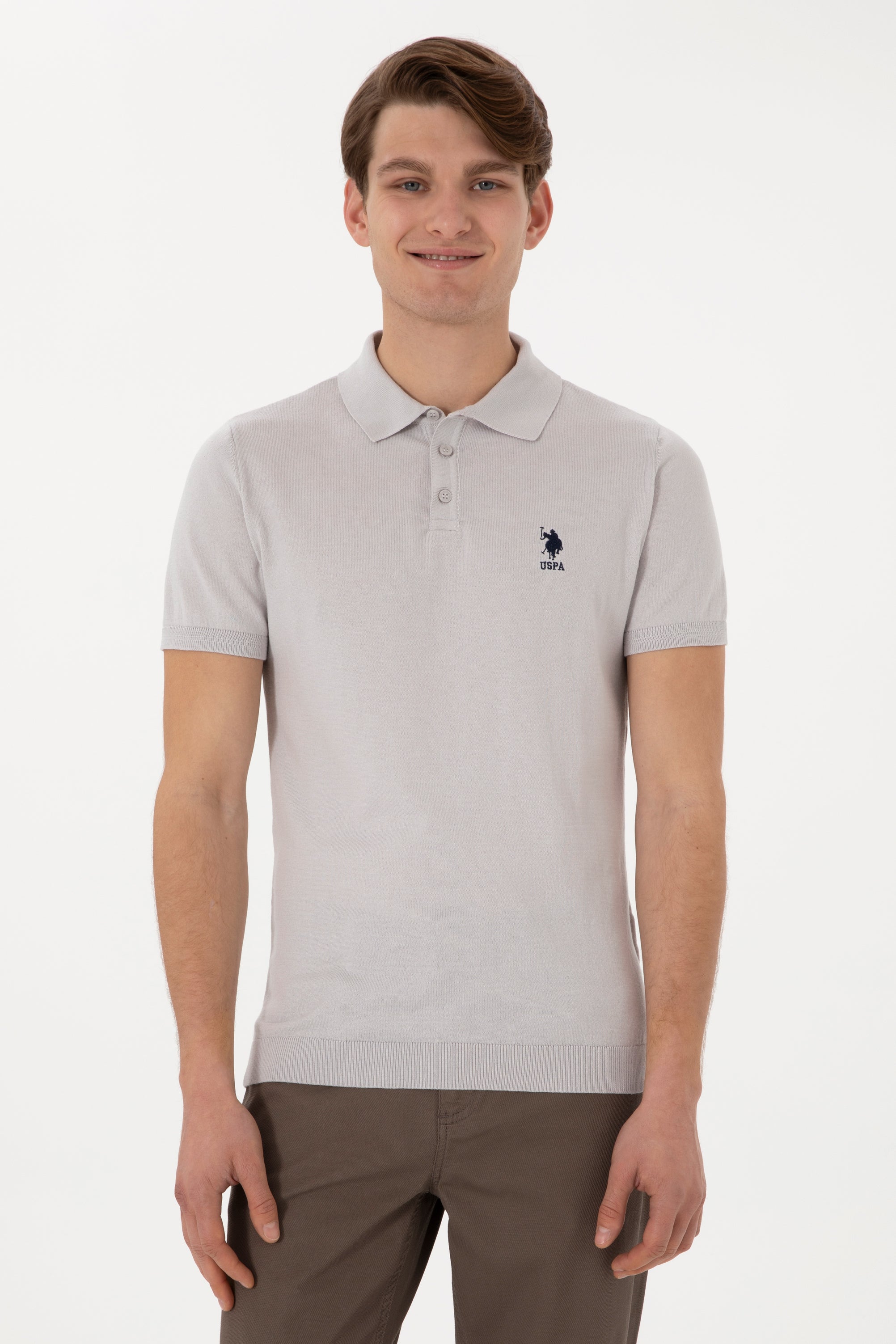 Tricou Polo Barbat Tricotat Fin Gri U.S. Polo Assn. Romania