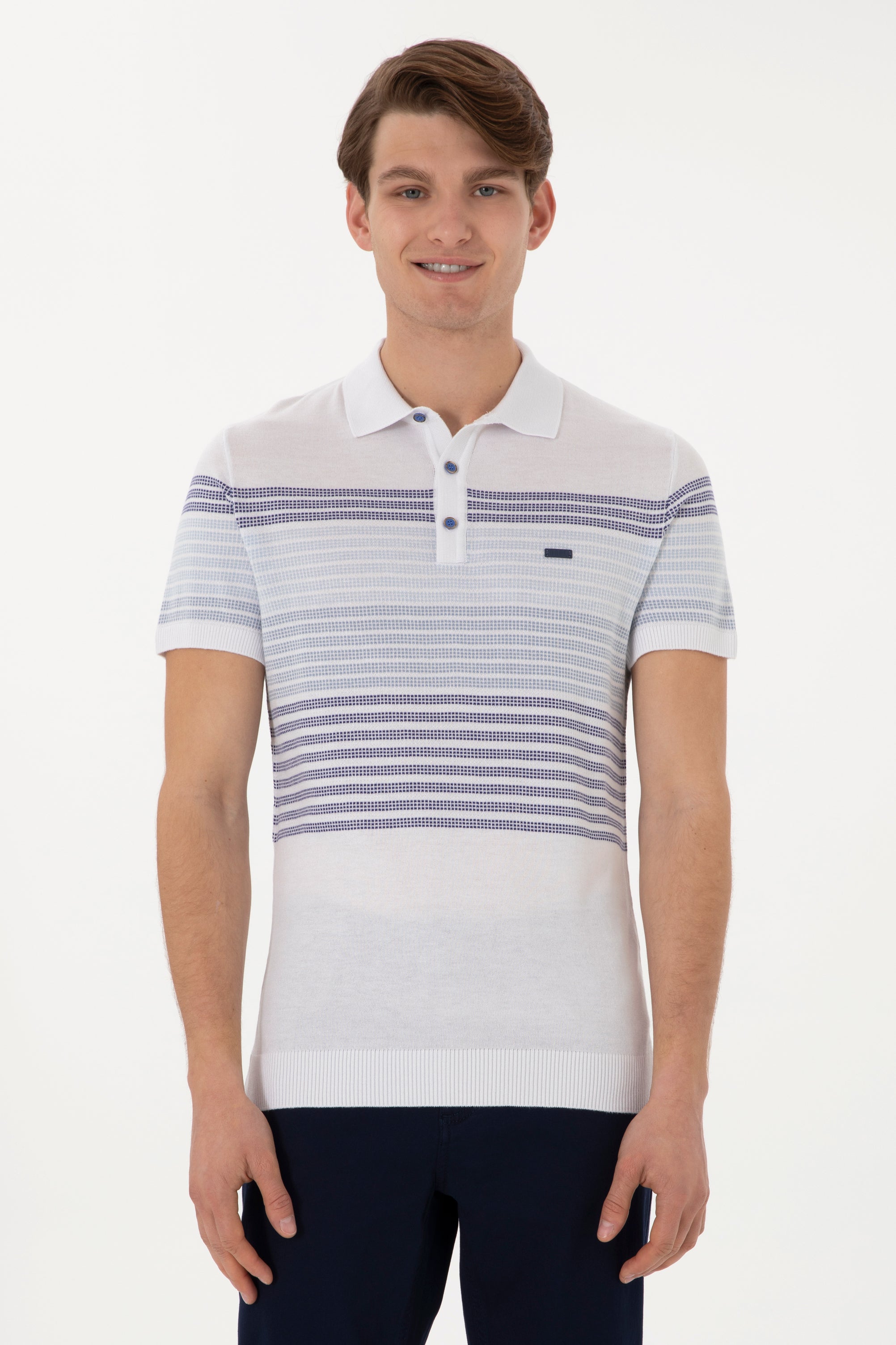 Tricou Polo Bararbat Alb Tricotat Fin Cu Model Special U.S. Polo