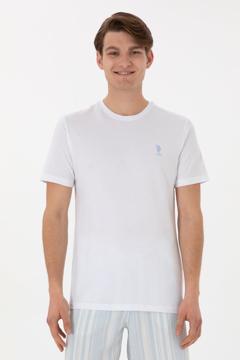 Tricou Barbat Alb Cu Guler Rotund Si Logo Aplicat