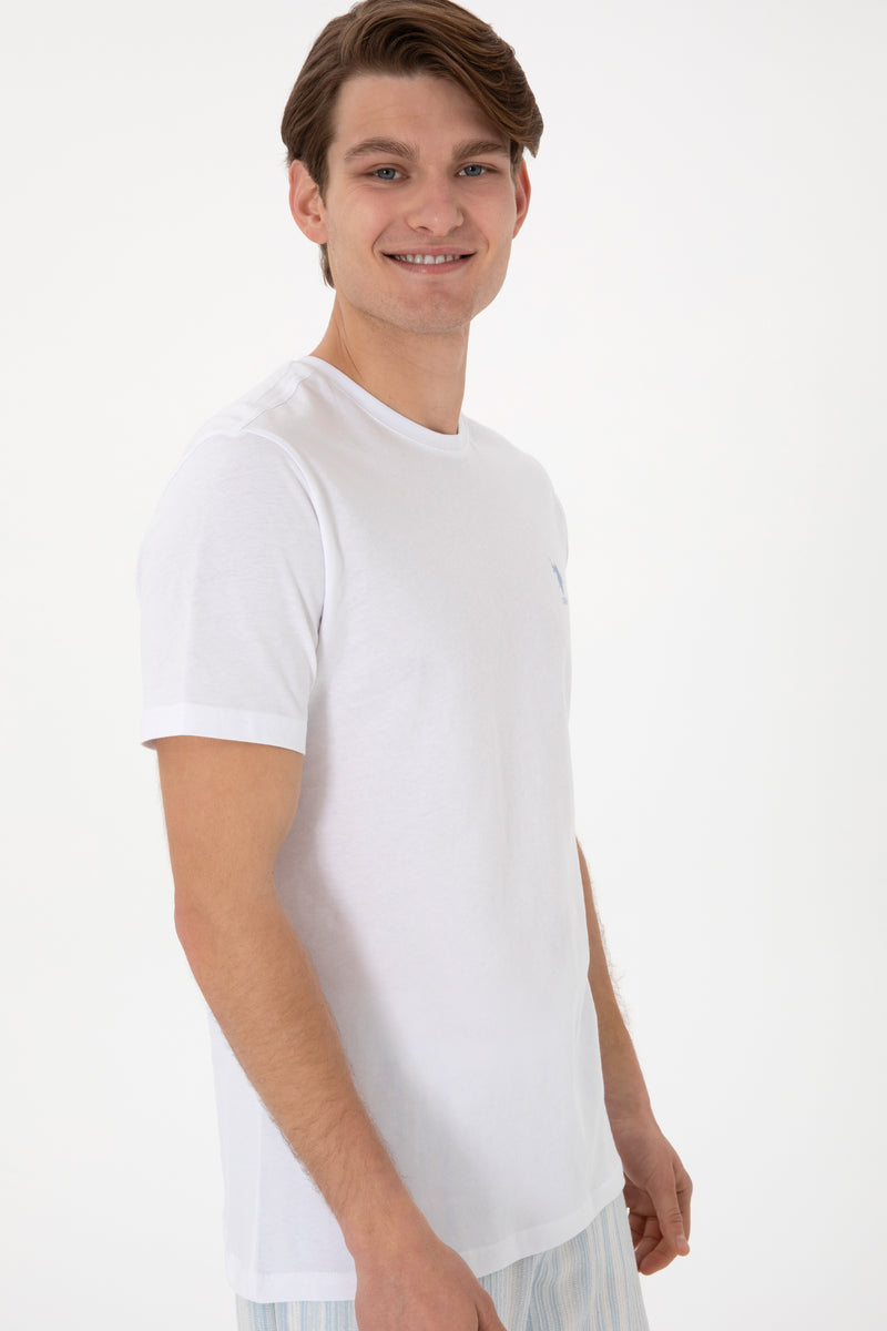 Tricou Barbat Alb Cu Guler Rotund Si Logo Aplicat