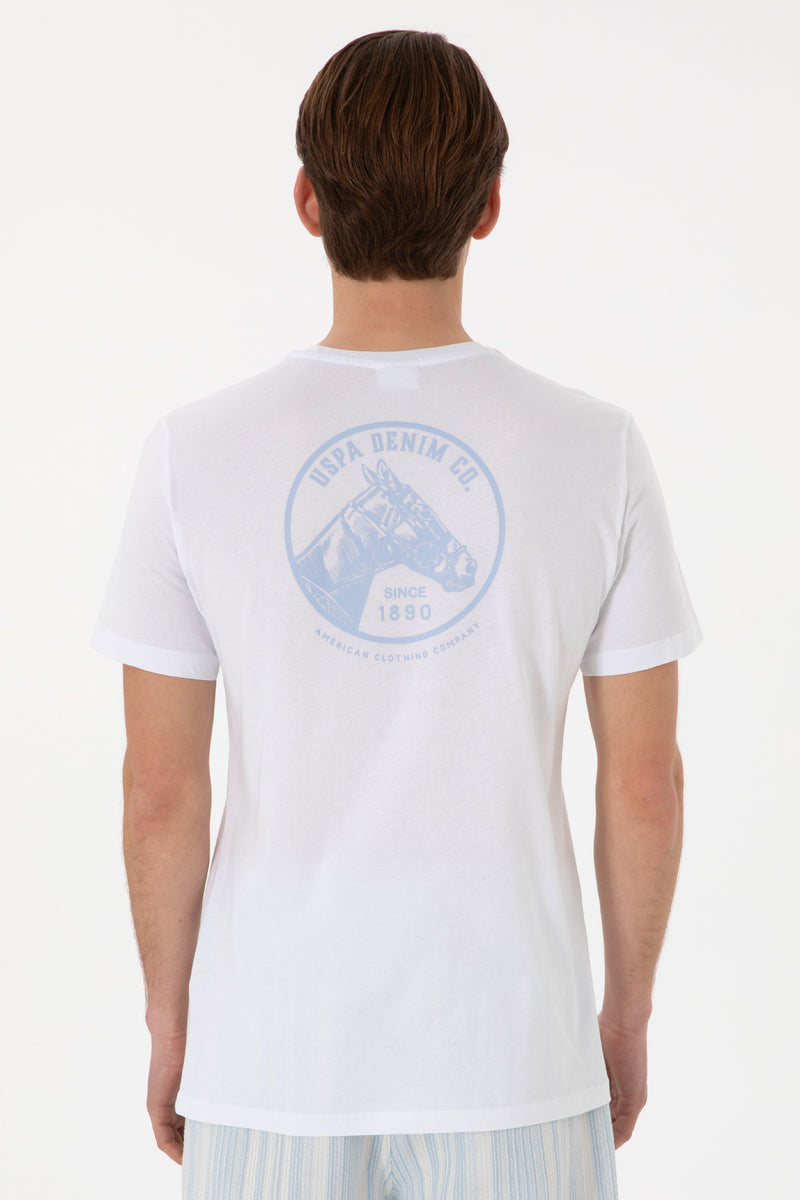 Tricou Barbat Alb Cu Guler Rotund Si Logo Aplicat