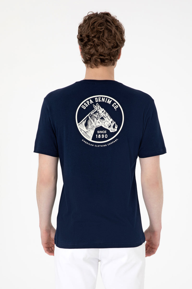 Tricou Barbat Bleumarin Cu Guler Rotund Si Logo Aplicat