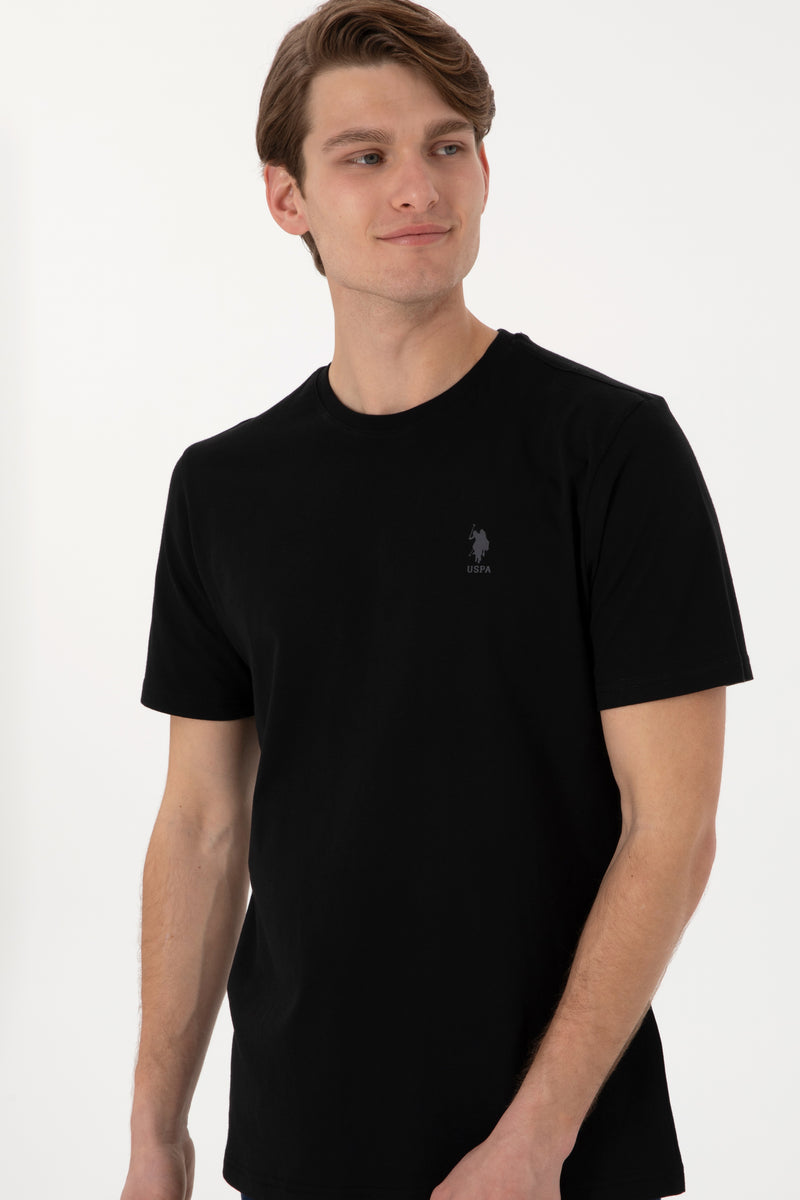 Tricou Barbat Negru Cu Guler Rotund Si Logo Aplicat